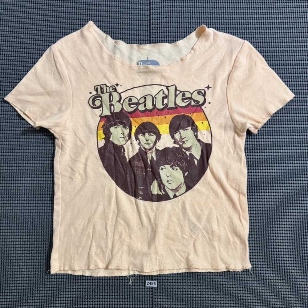 The Beatles Peach Graphic Scoop Neck T-Shirt Size S Short Sleeve Lettuce Hem